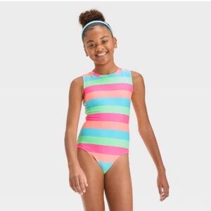 NWT art class Vibrant Striped Kids Swim One Piece Sz 8